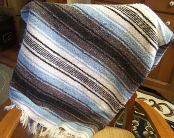 Vintage Mexican Fringed Blanket, Striped Cotton Blanket, Couch Throw