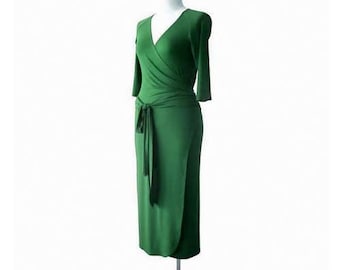 Wrap dress, Long green dress, Long Green Wrap Dress, Long sleeve dress, Sexy dress, Plus Size Wrap Dress, V neck Dress, Plus size clothing