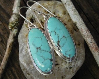Blue with Black Matrix Turquoise Dangle Earrings