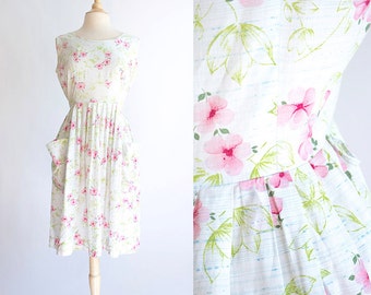 Vintage 50s Dress | 1950s Cotton Dress | Mode O' Day Pink Floral Cotton Dress