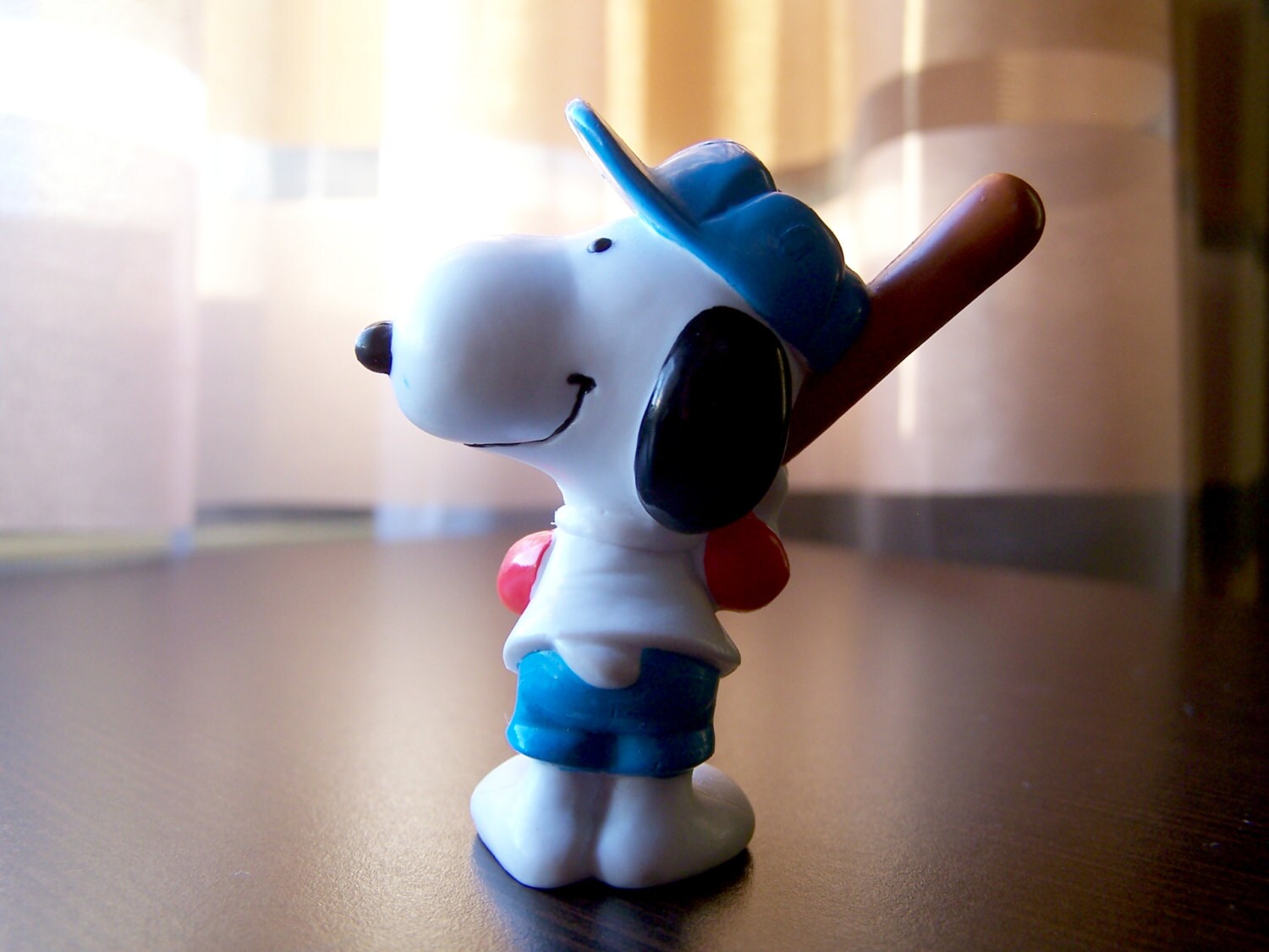 Vintage Snoopy Baseball Player at Bat Figurine Miniature PVC