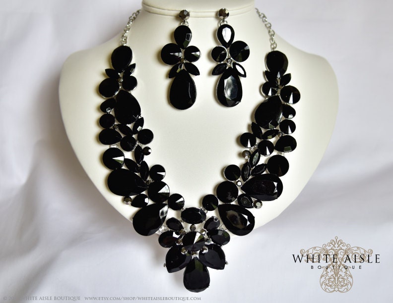 Black Wedding Jewelry Set Vintage Inspired Necklace