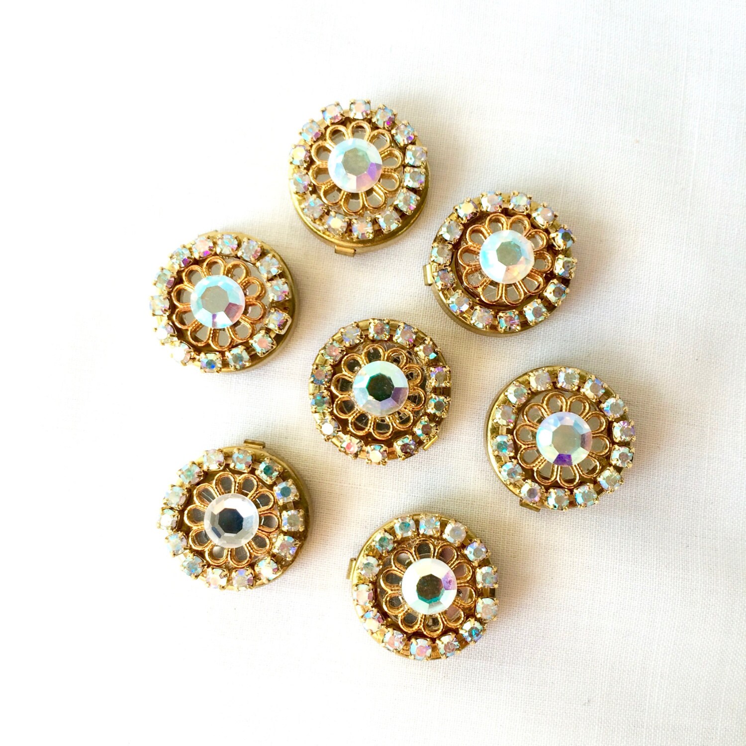 Rhinestone Button covers / 7 Aurora Borealis crystal Button