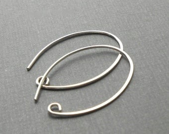 Large rounded sterling silver ear wires, silver ear hook, Large oval earwire
