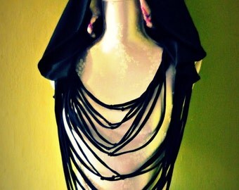 GOTH NINJA hooded scarf, scoodie, hooded scarf, post apocalyptic, goth scoodie, goth scarf, ninja scarf, head scarf, cut scarf - BLACK