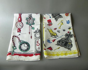 Vintage Tea Towels Print, Colonial, retro, folk, dish towels, cotton