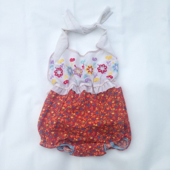 Items similar to Sew Vicious Handmade Sunsuit Romper Vintage Red Floral ...
