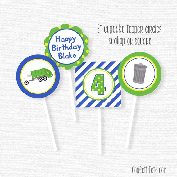 Garbage Truck Cupcake Toppers, Truck Birthday Toppers, Garbage Party Decorations, Boy Birthday Toppers, Fully Assembled Il_570xn