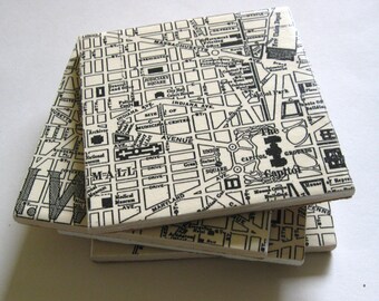 Coaster set. Washington, DC map coasters. Map coasters. Large coasters. Washington, DC