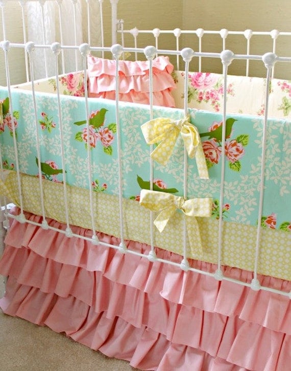 Girl Baby Bedding ruffle Crib Bedding shabby chic roses