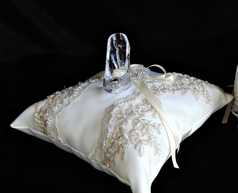 Fairy tale Cinderella ring bearer pillow glass slipper .ring
