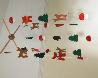 Woodland Mobile, Nursery mobile, baby hanging mobile, fox mobile, hedgehog, deer mobile, woodland baby gift, woodland nursery, felt mobile