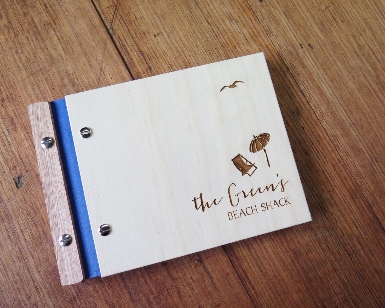 Holiday House Guest Book. Custom Wood Guestbook. Beach House.