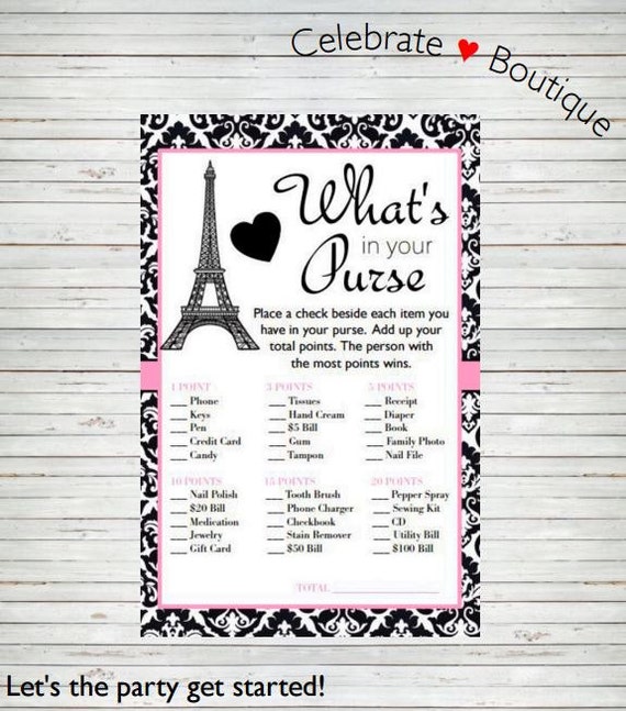shower games bridal themed paris What's your Game Paris Bridal in Shower Shower Purse Baby