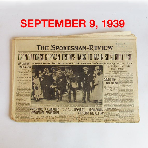 September 1939 Newspaper Spokane WA by leapinglemming on Etsy