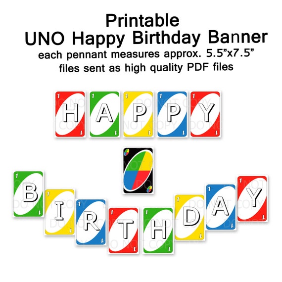 printable uno happy birthday party banner instant download