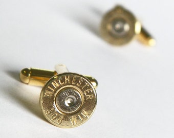 Bullet Cufflinks, Winchester 308 Brass Bullet Cufflinks, Wedding Cufflinks, Groom Gifts, Groomsmen Gifts, Bullet Cuff Links