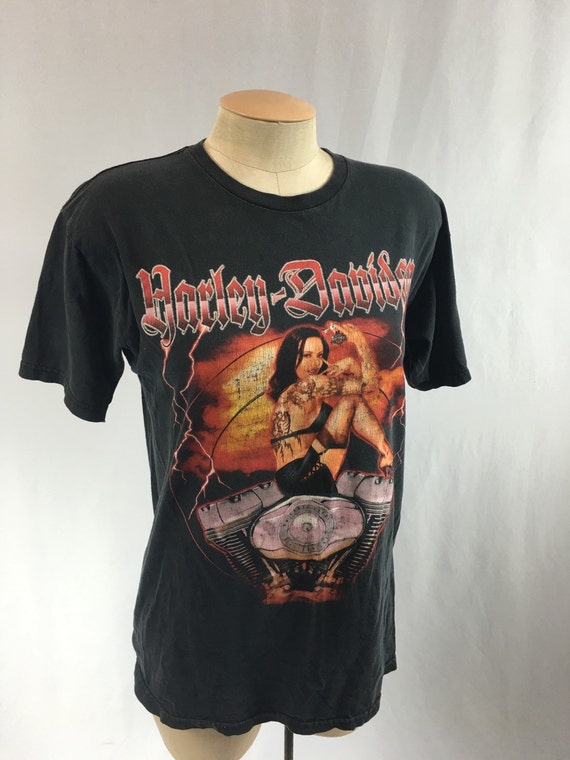 Vintage Harley Davidson Tee Shirt Black and Red with Pinup