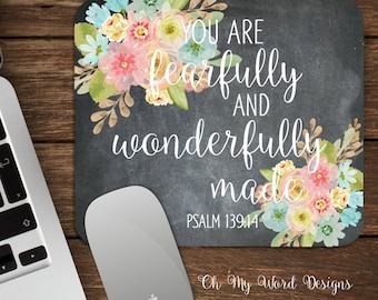 Psalm 139:14 Mouse Pad-Distressed Mouse Pad-Personalized Mouse Pad-Desk Accessories-Floral Mouse Pad-Watercolor Flowers