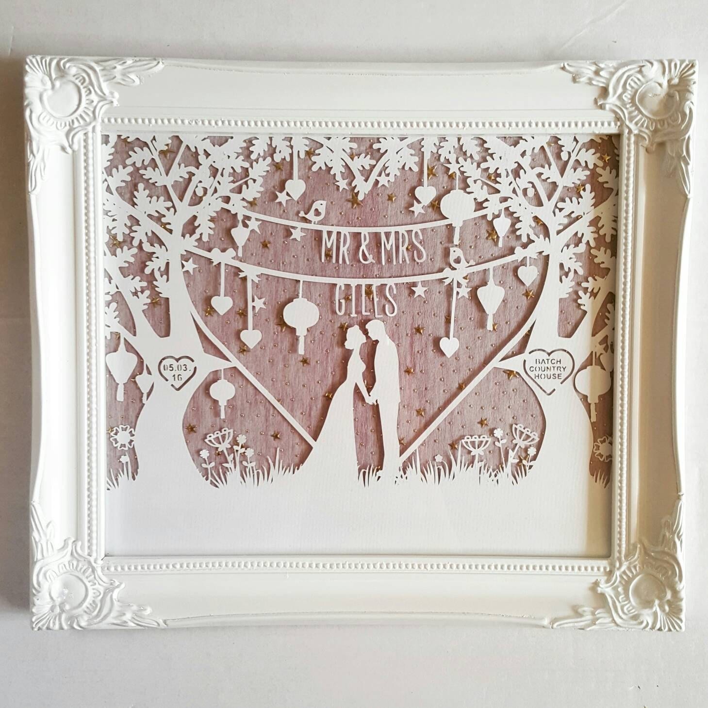 Personalised wedding paper cut love couple framed art