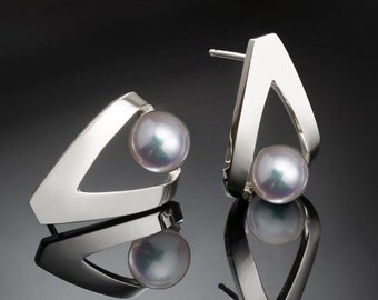 pearl earrings, June birthstone, Argentium silver, cultured pearl jewelry - 2470