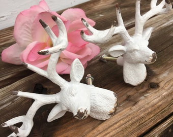 Deer Drawer Pulls/ Drawer Pulls/ Drawer Knobs/ White Shabby Chic Knobs/ Deer Drawer Pulls/ Deer Drawer Knobs/ Deer Decor - Set of 2