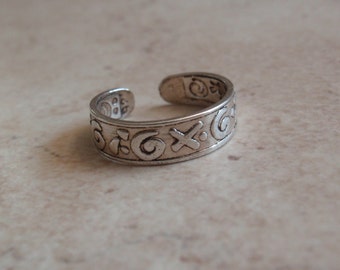Wide Toe Ring Band Sterling Silver Midi Pinkie Ring Adjustable Vintage V0978L