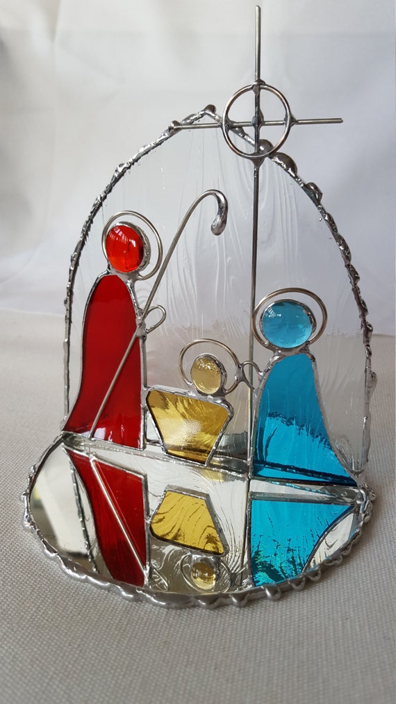 Items similar to nativity scene made from stained glass votive candle ...