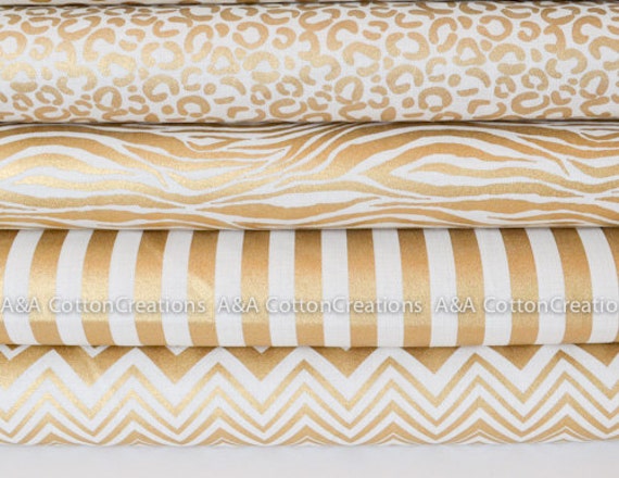 Metallic Gold print Designed Cotton Fabric by AACottonCreations