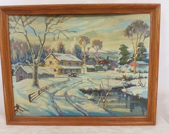 Vintage Paint by Numbers; Winter Cabin