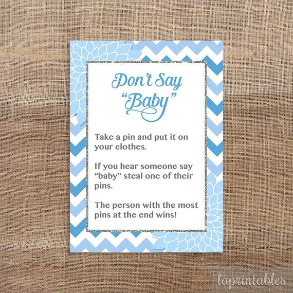 Don't Say Baby Printable Game Sign Light Blue Mums by laprintables