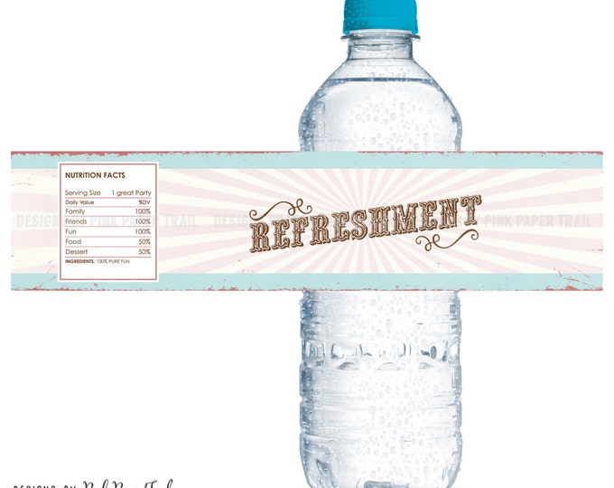 Pink Circus or Pink Country Fair Party - Water Bottle Labels - Instant Download - Print Your Own - PDF and Jpeg