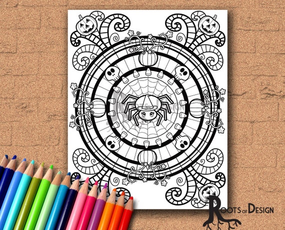 INSTANT DOWNLOAD Coloring Halloween Mandala Coloring Page