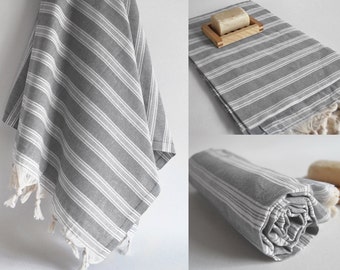 SALE 70 OFF/ Turkish Beach Bath Towel Peshtemal / Gray No1 / Wedding Gift, Spa, Swim, Pool Towels and Pareo
