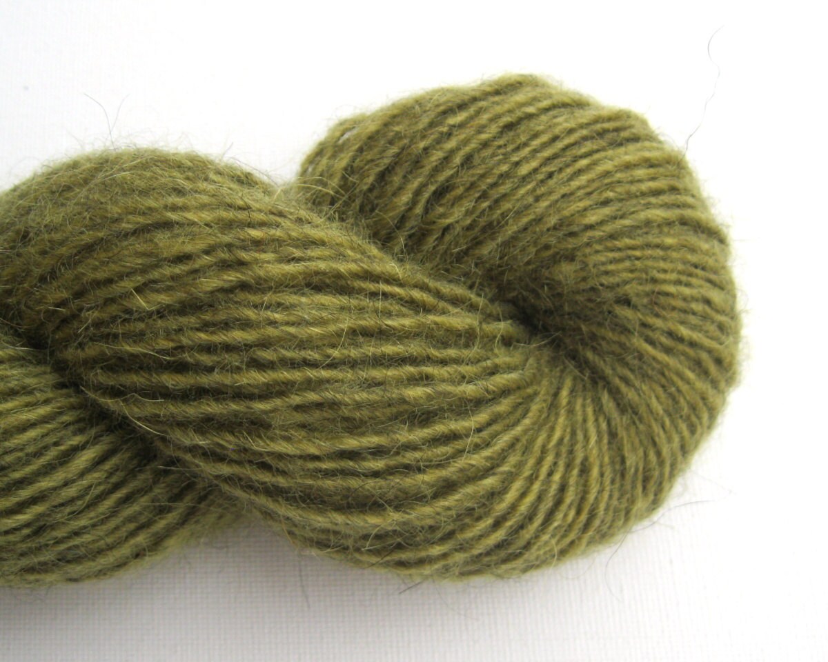 Recycled Wool Mohair Blend Yarn in Olive Green Sport Weight