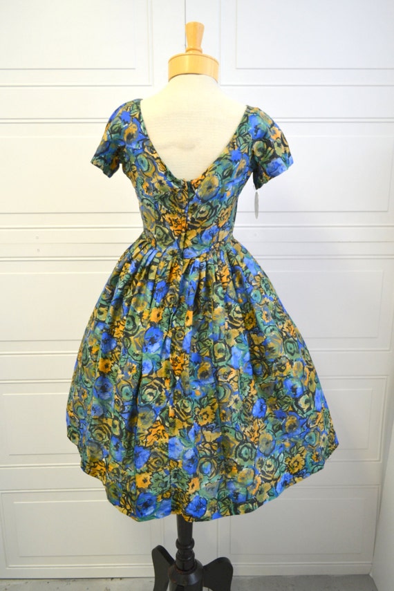 1950s Watercolor Silk Floral Dress
