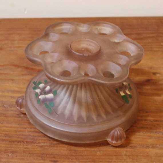 Vintage Pink Hocking Glass Candle Holder. Lace Edge Pattern