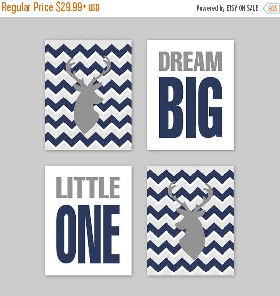 ON SALE boy Wall Art, nursery decor Navy Gray Dream Big Little One