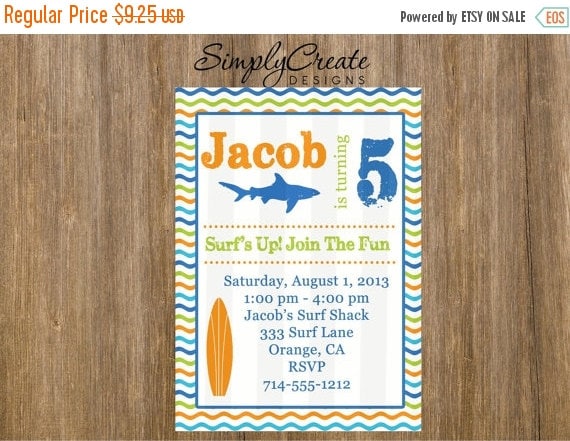 SALE Surf Party Invitation 5x7 Invite Jpeg DIGITAL File Il_570xn