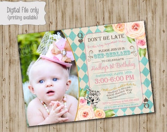 Alice in ONEderland Birthday Invitation, Mad Hatter Tea Party Invitation, Alice in Wonderland photo birthday invitation tea party invitation