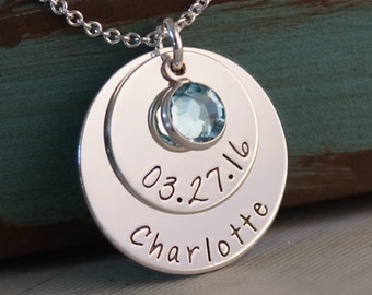 Family Tree Necklace personalized hand stamped mommy