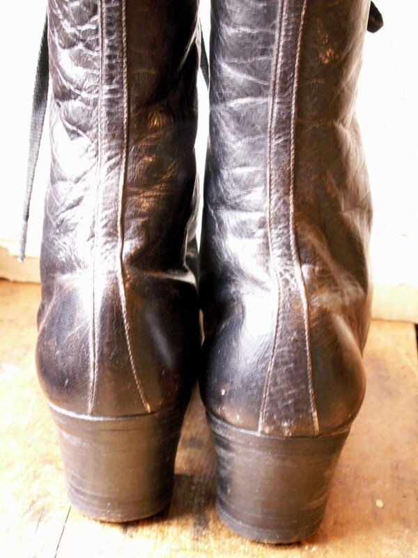Vintage Black Leather Lace Up Granny Boots