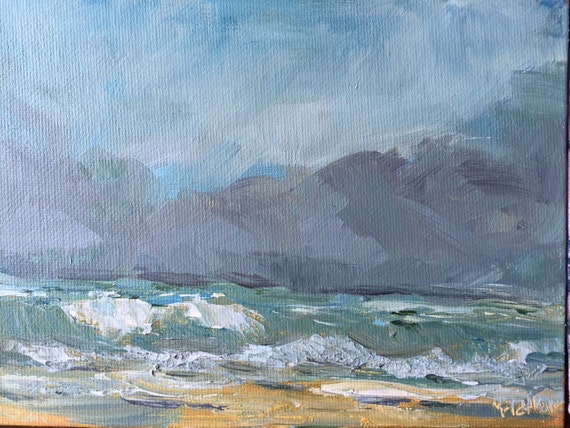 Beach Painting Original Art work Oil Stormy Beach Ocean Waves