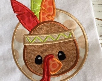 Turkey Indian Thanksgiving Applique Embroidery Design 5x7 6x10 8x12