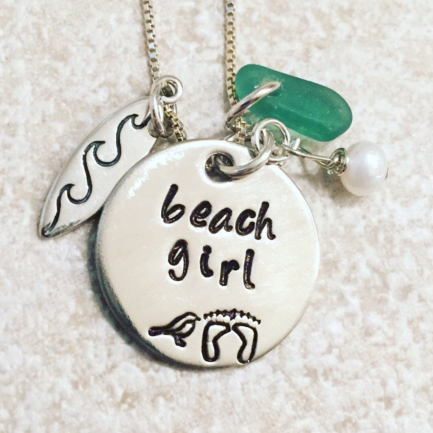 Surfer Girl Necklace Surf Board Necklace Sea Glass Necklace