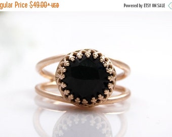 SUMMER SALE - Black onyx ring,rose gold ring,pink gold ring,everyday ring,black diamond ring,faceted gemstone ring