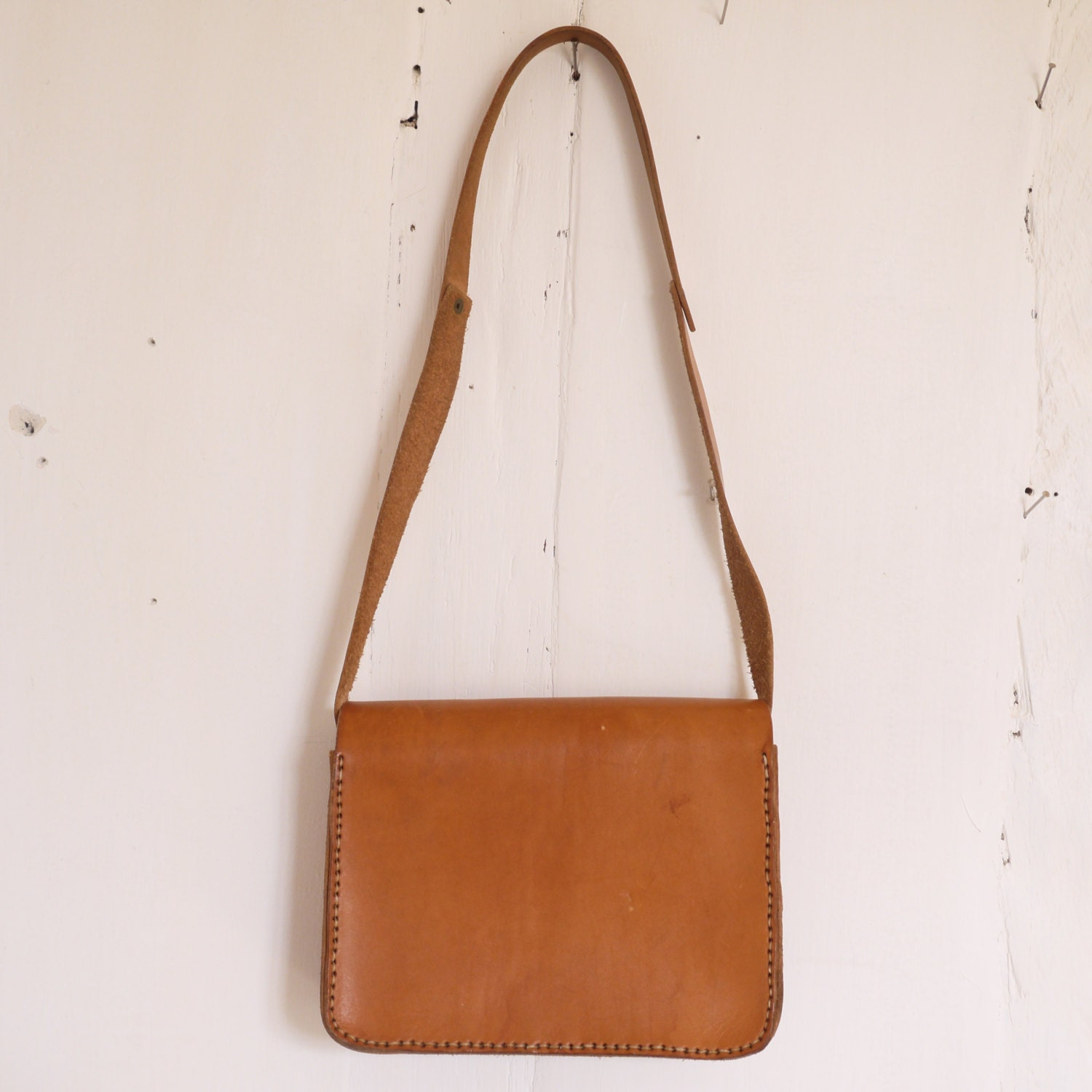 French Vintage Leather hand tooled Shoulder bag crossbody