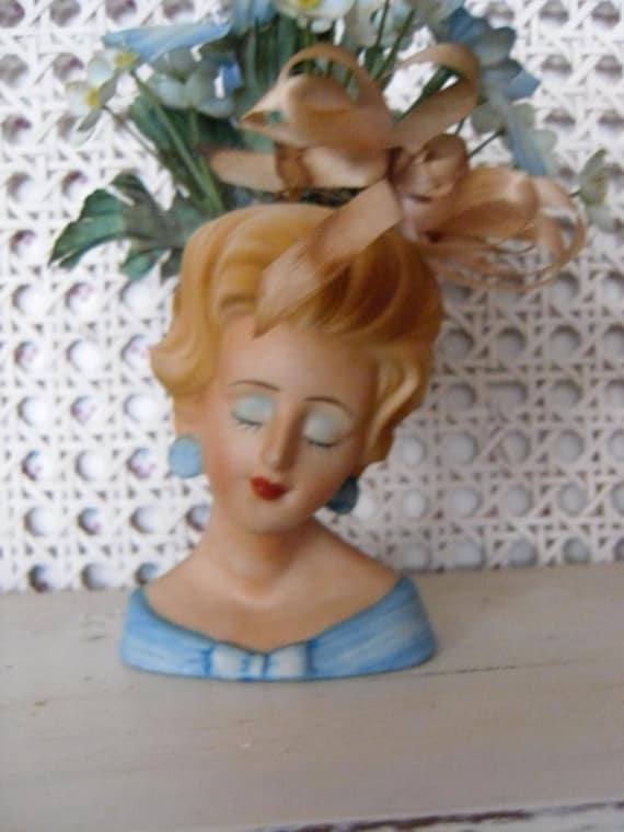 Vintage Lady Head Vase Planter Ceramic by VintageAppleTreasure