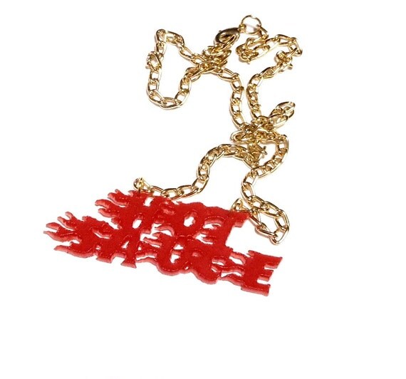 Items similar to On Sale Red HOT SAUCE Acrylic Necklace With Gold
