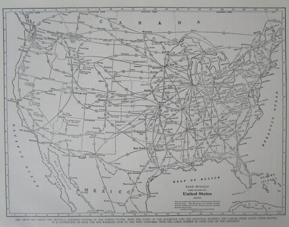 1945 USA RAILROAD Map. 1940s United States Railway Map. Rand